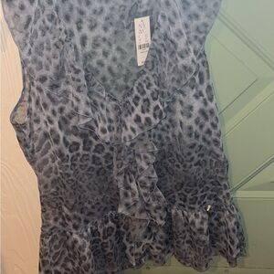 New York & Company Blue Leopard Print Blouse